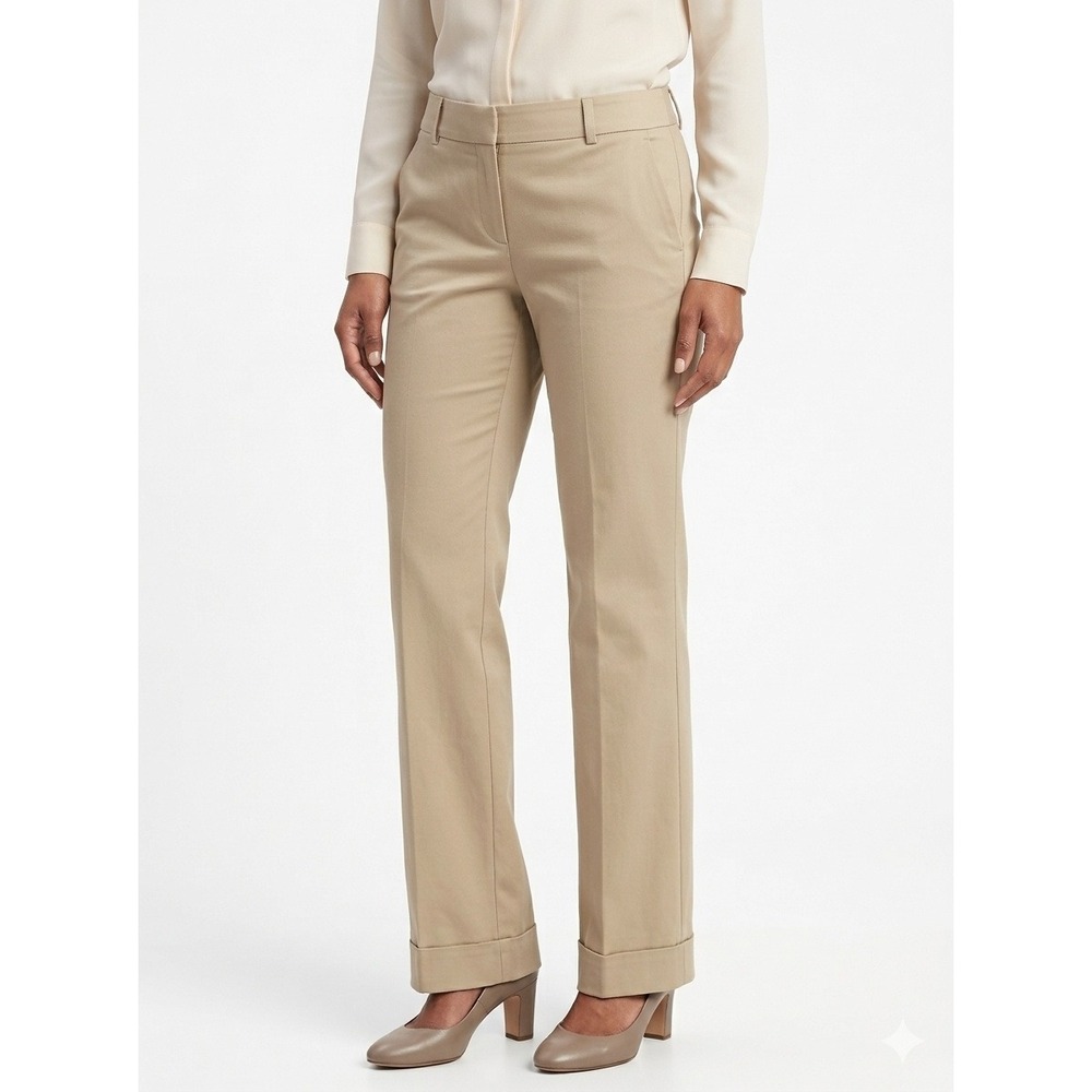 Banana Republic Martin Fit 718 Khaki Tan Cuffed Trouser Pants Womens 12P Stretch
